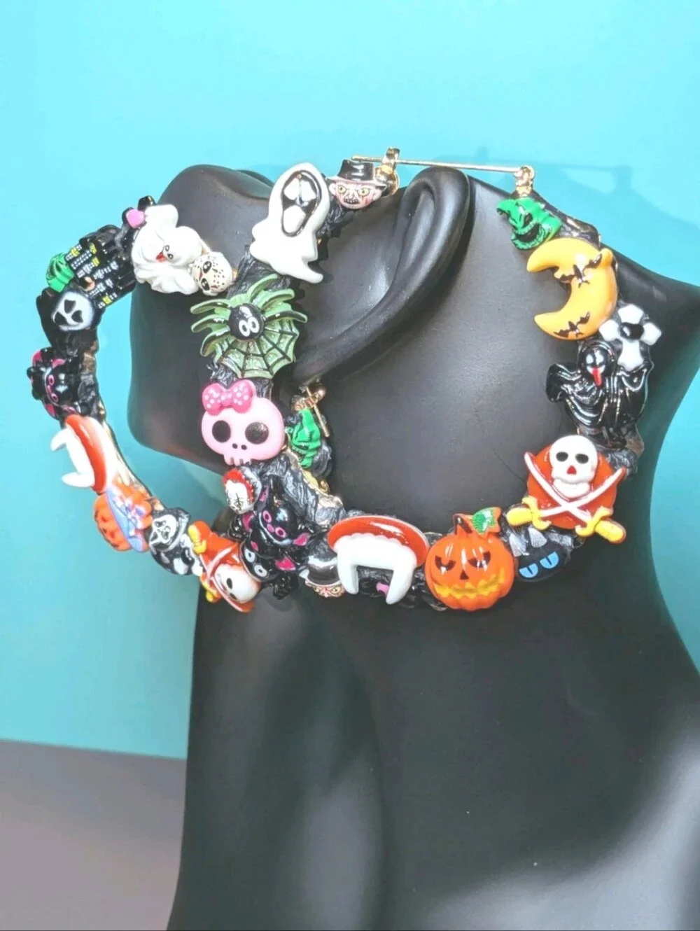 Hand Crafted Multicolor Halloween Charm Decoden Xl Hoop Earrings For Women